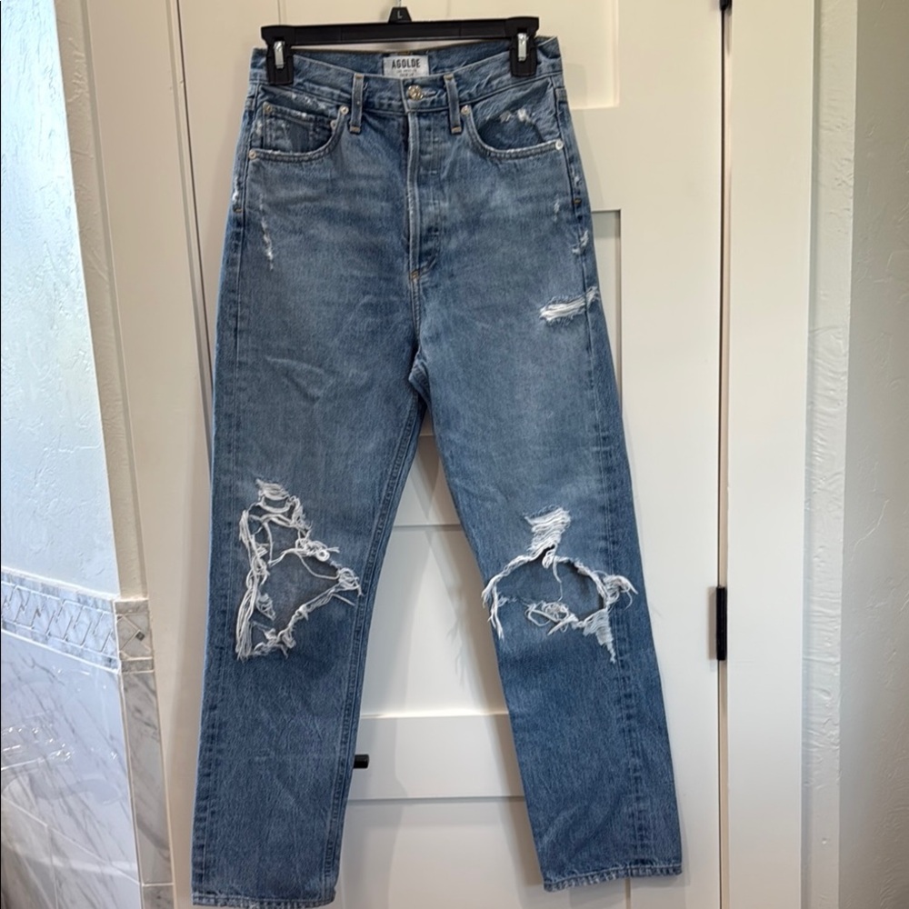 Distressed Agolde Blue Jeans